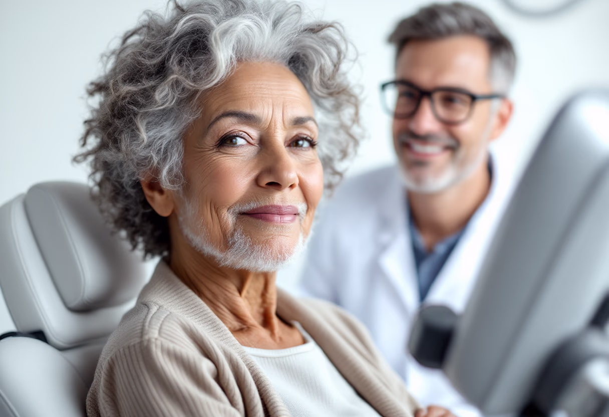 a doctor with a stethoscope discussing health with a senior patient